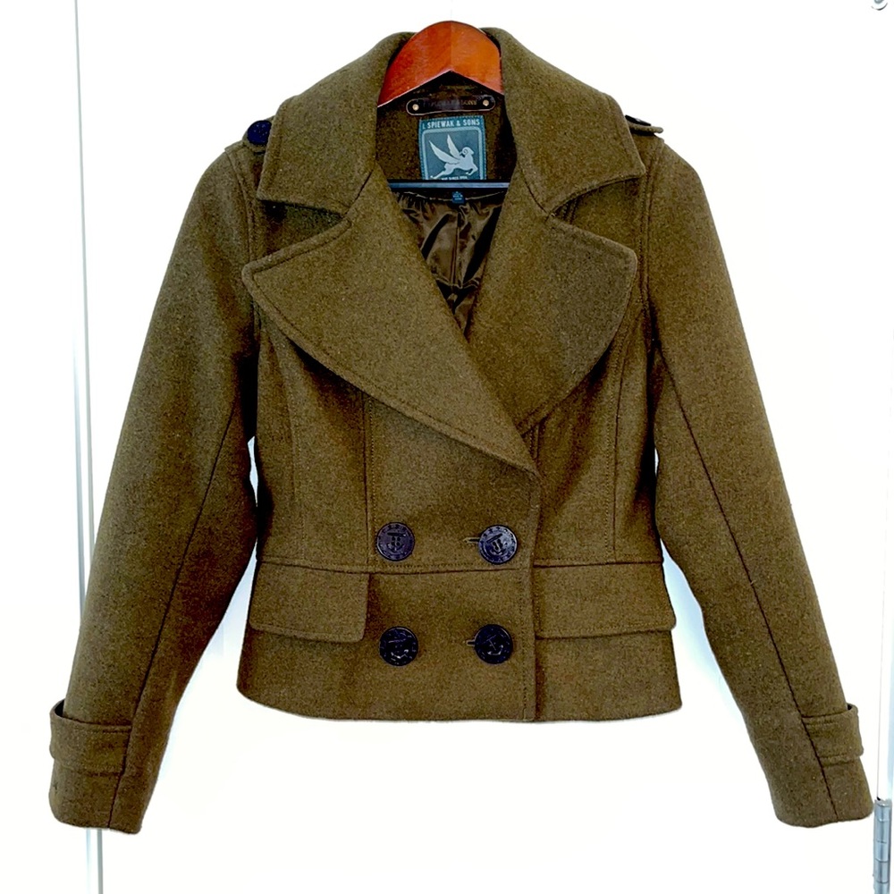 COPY - Olive Wool/Blend Cropped Military Style Coat from I. Spiewak & Sons
